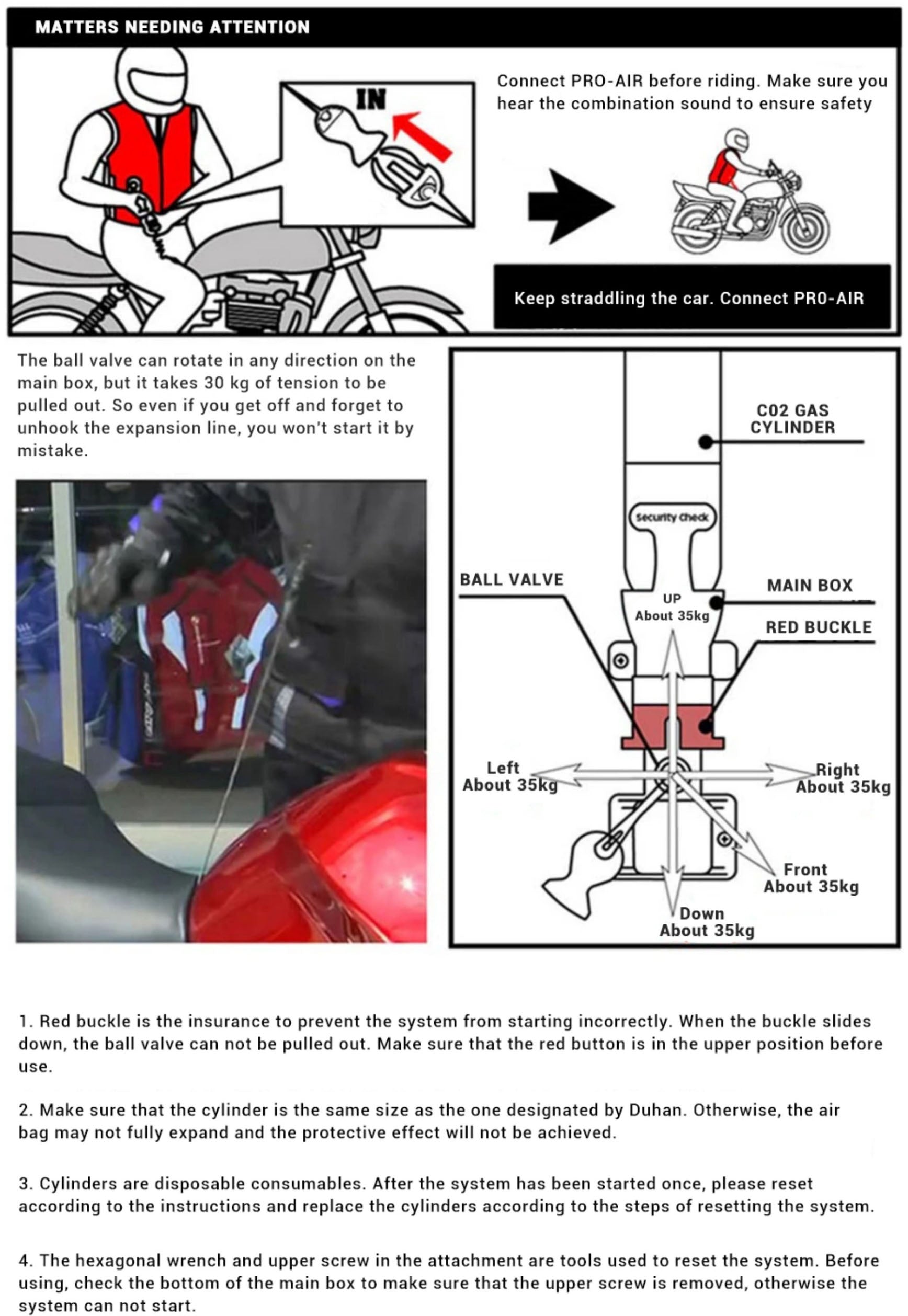 DUHAN Motorbike Airbag Jacket with CO2 Rapid Inflation & Proven Safety - Multi-directional Trigger, High-Visibility, Durable