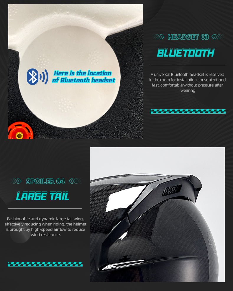 Full-Face Smart Motorcycle Helmet with Carbon Fiber Shell, 3D Curve Fit & Safety Certified - KIYOKI