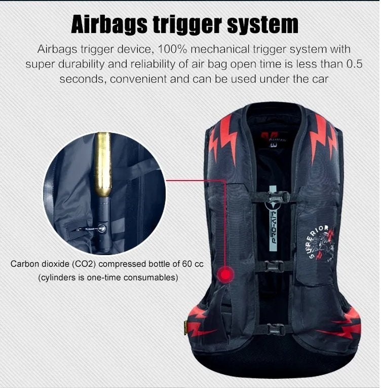 Motorcycle CO2 Air Bag Jacket Motorbike Riding Motocross Protector Black Slow Rebound Back Protector - KIYOKI