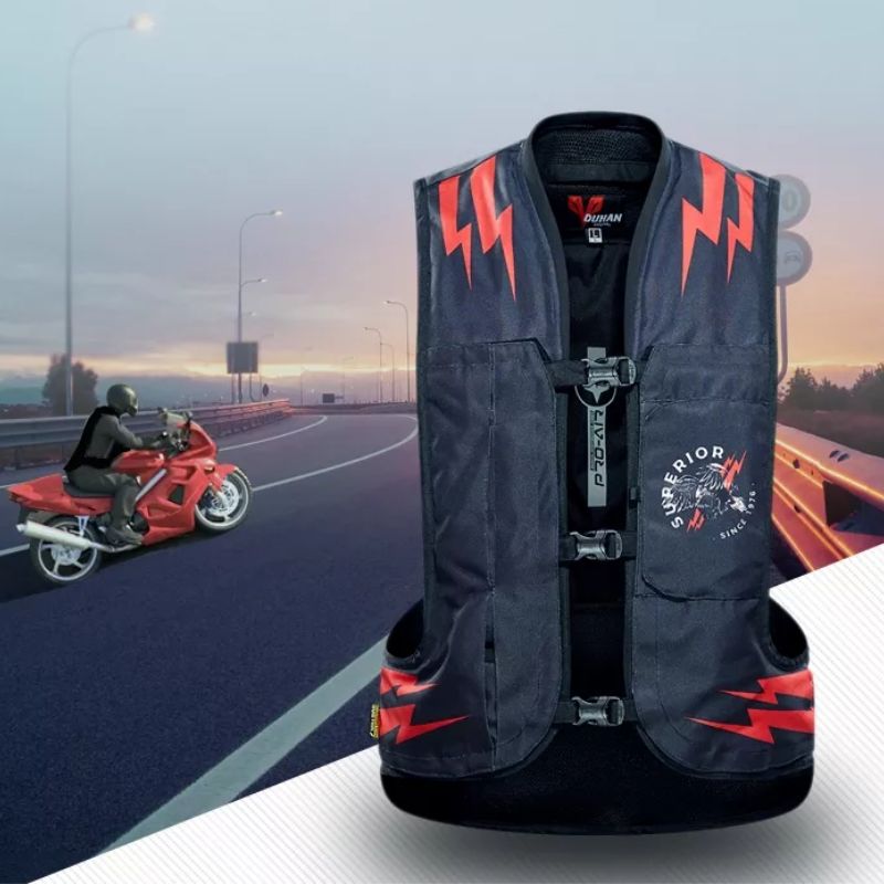 Motorcycle CO2 Air Bag Jacket Motorbike Riding Motocross Protector Black Slow Rebound Back Protector - KIYOKI