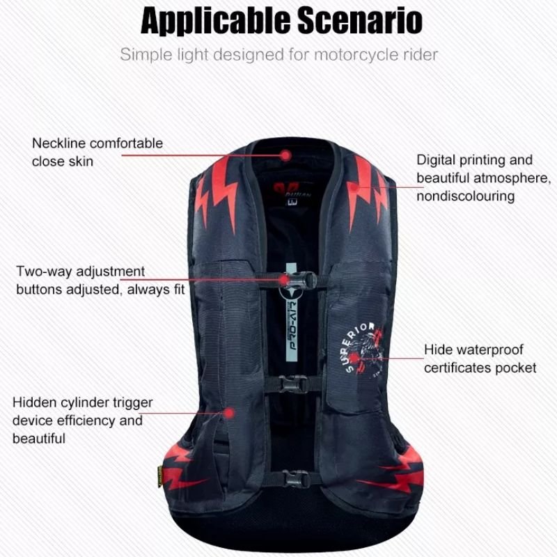Motorcycle CO2 Air Bag Jacket Motorbike Riding Motocross Protector Black Slow Rebound Back Protector - KIYOKI