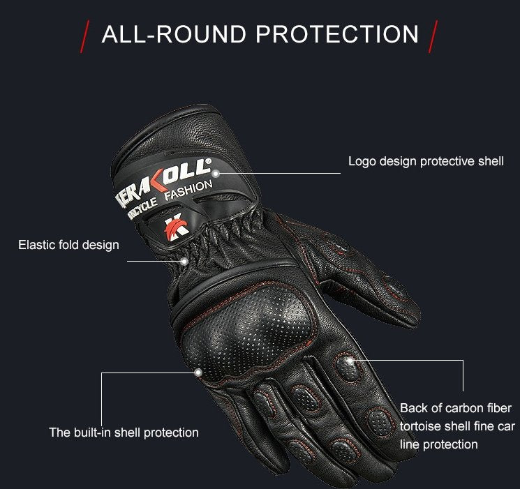 Motorcycle Gloves Cowhide Leather Motorbike Waterproof Gloves Protective Riding - KIYOKI