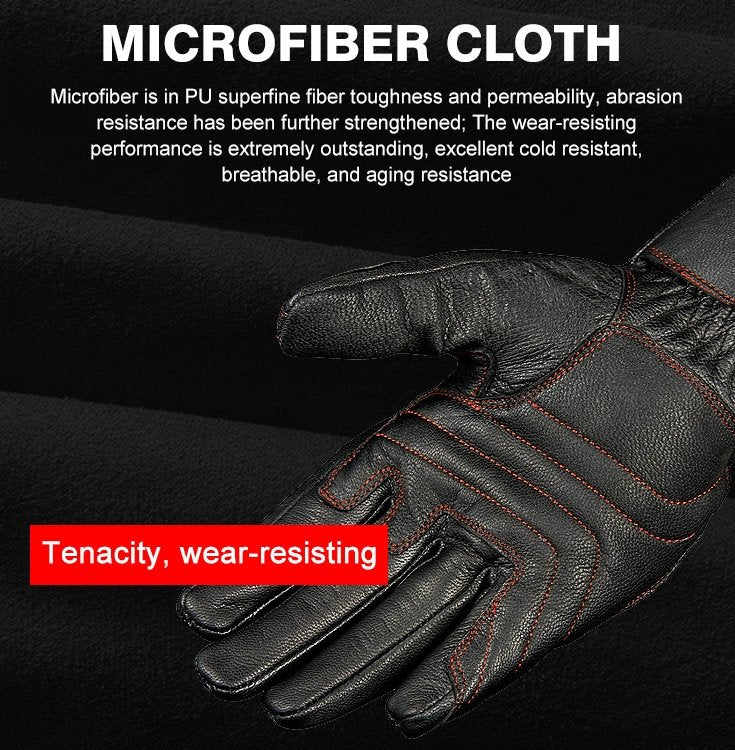 Motorcycle Gloves Cowhide Leather Motorbike Waterproof Gloves Protective Riding - KIYOKI