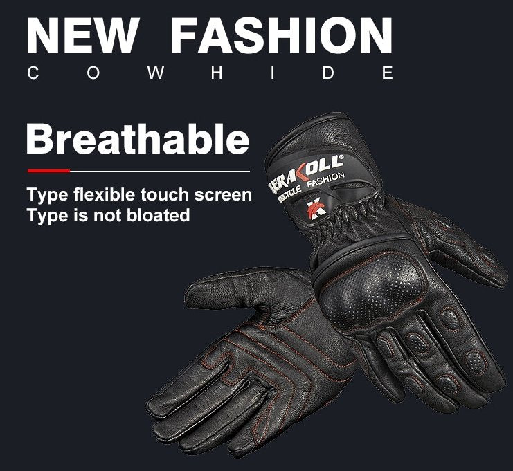 Motorcycle Gloves Cowhide Leather Motorbike Waterproof Gloves Protective Riding - KIYOKI