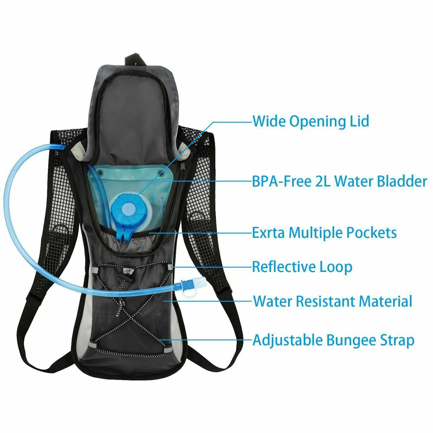 Outdoor Hiking Camping Cycling Running Riding Hydration Pack Backpack+2L Water Bladder - KIYOKI