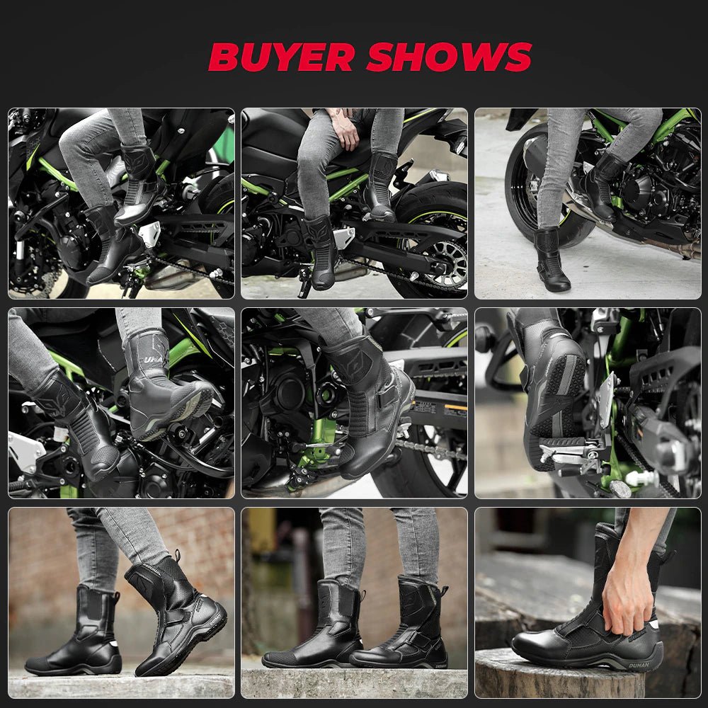 Unisex Breathable Sports Style Leather Motorcycle Boots Racing Motorbike Shoes For Motorcyclist - KIYOKI