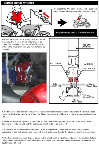 DUHAN Motorbike Airbag Jacket with CO2 Rapid Inflation &amp; Proven Safety - Multi-directional Trigger, High-Visibility, Durable