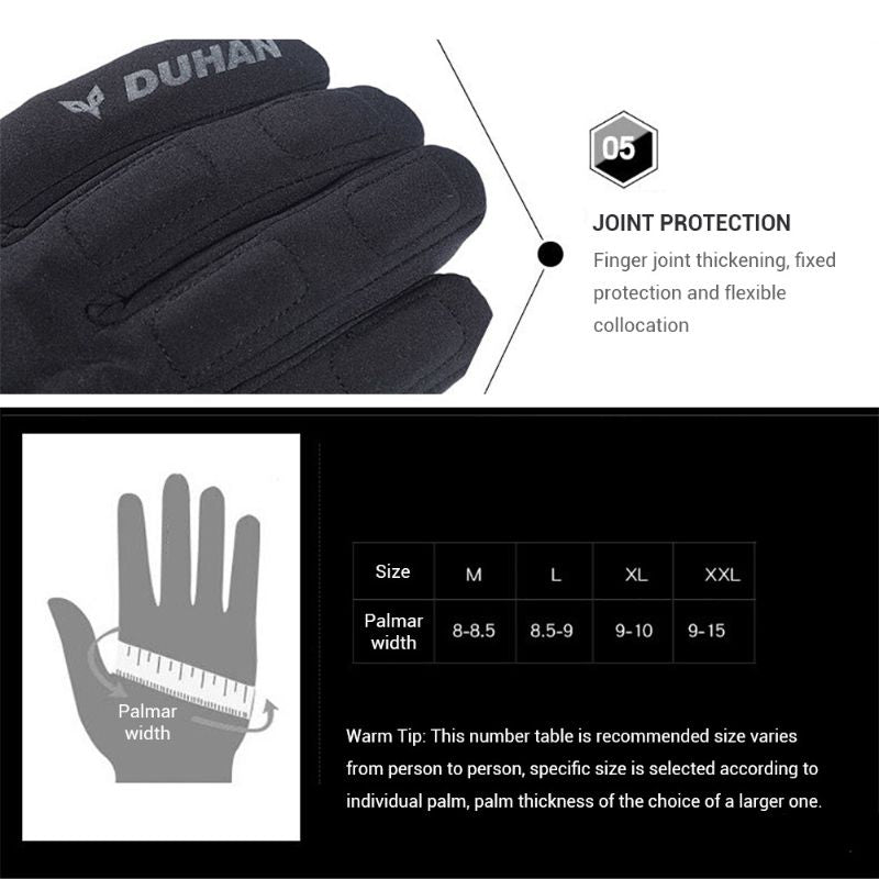 DUHAN Motorcycle Gloves Men Waterproof Coldproof Keep Warm Touch Screen Motocross Riding Gloves for Autumn Winter - KIYOKI