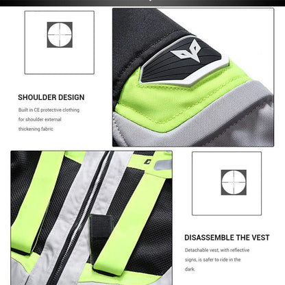 Motorcycle Riding Jacket Vented Jacket CE Armour Reflective High Vis Body Protection - KIYOKI